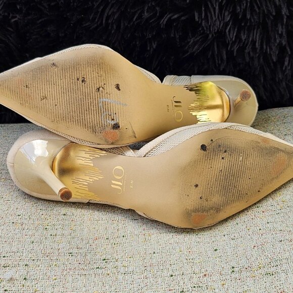 J LO Jennifer Lopez Women Heel sandal Pump Beige Textile Upper Shoe Size 8.5M - Picture 10 of 12